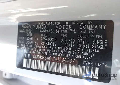 2022 Hyundai Kona N из США, поврежденный, VIN KM8KH3AC2NU004087